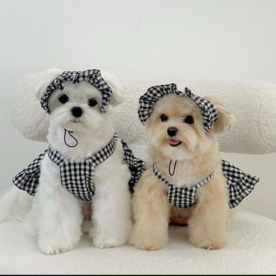 Plaid Dress Pet Clothing Strap Skirt Set