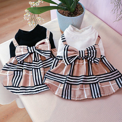 Bowknot Dog Shirt With Stripe Skirt