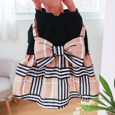 Bowknot Dog Shirt With Stripe Skirt