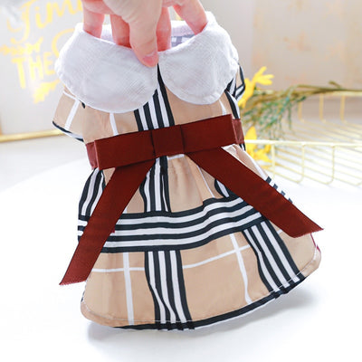 Bowknot Dog Shirt With Stripe Skirt