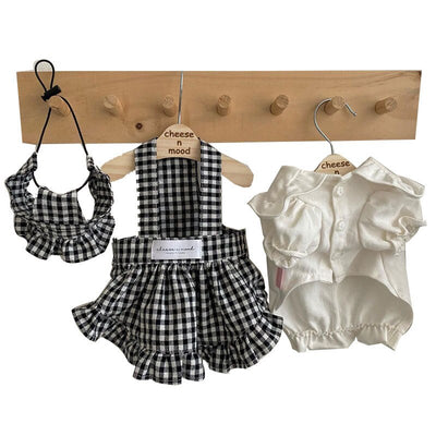 Plaid Dress Pet Clothing Strap Skirt Set