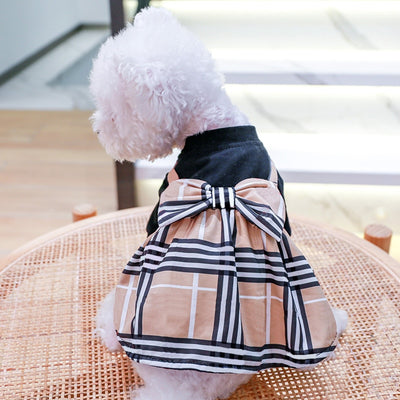 Bowknot Dog Shirt With Stripe Skirt