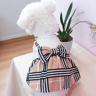 Bowknot Dog Shirt With Stripe Skirt