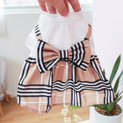 Bowknot Dog Shirt With Stripe Skirt