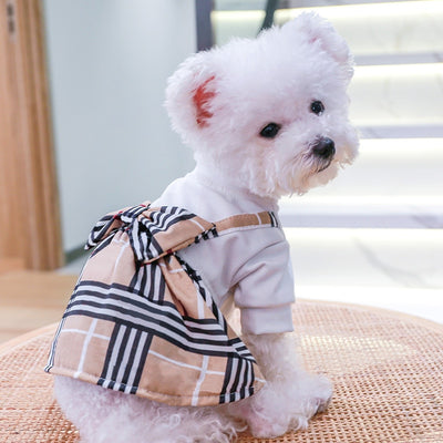 Bowknot Dog Shirt With Stripe Skirt