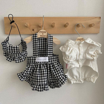 Plaid Dress Pet Clothing Strap Skirt Set