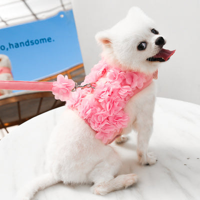 Dog Leash Stereo Pink Flower Harness